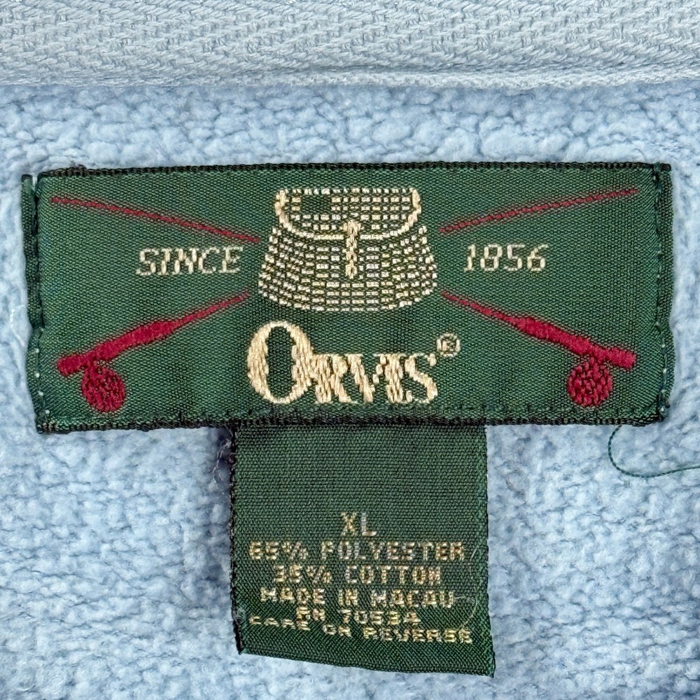Vintage Orvis Mens Sweatshirt XL Light Blue Quarter Zip Elbow Patches Golf Logo - Picture 7 of 10